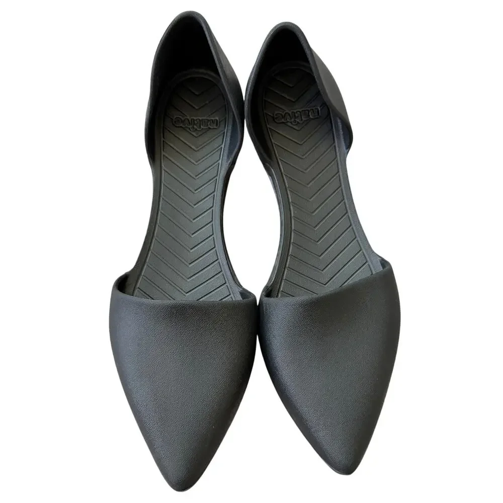 Native Audrey Black Pointed‑Toe Flats Slip‑On Women’s Size 8